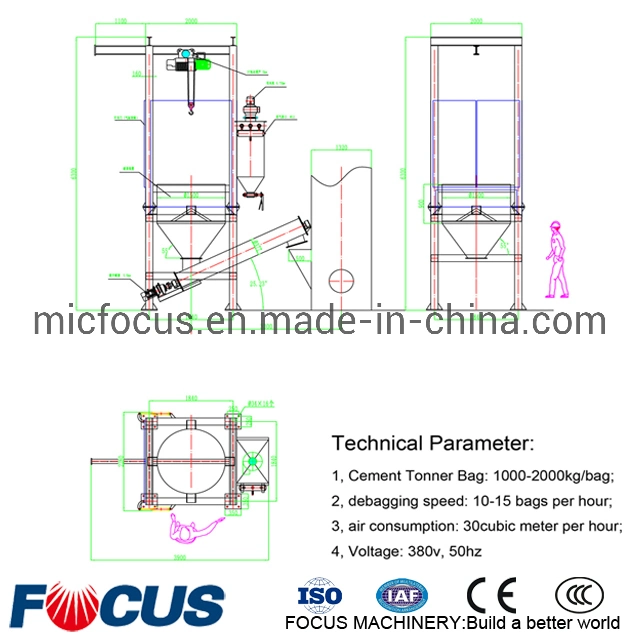 1 Ton, 2 Ton Jb Bag Splitter and Pneumatic Cement Pump to Silo